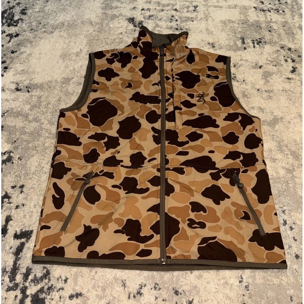 Browning Vest Brown Tan Duck Camo Mens Sz Medium Full Zip